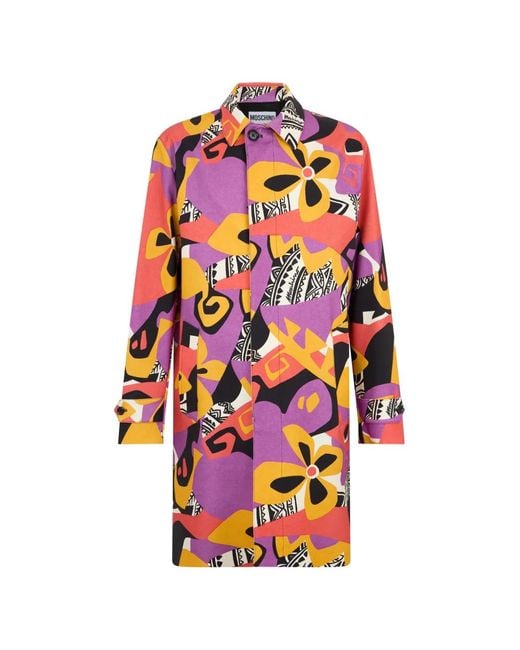 Moschino White Floral-Print Long-Sleeve Single-Breasted Coat for men