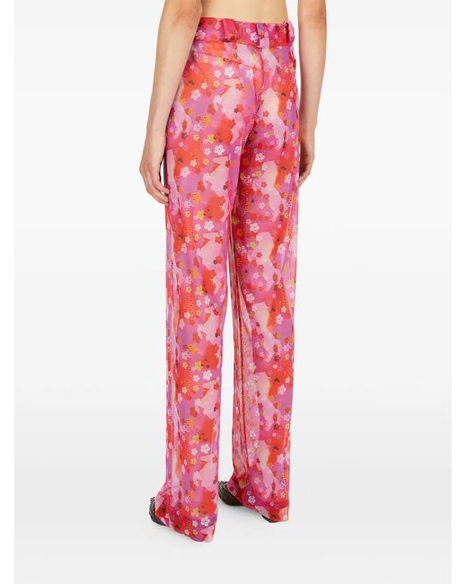 Louise Lyngh Bjerregaard Red Floral-Print High-Waisted Trousers