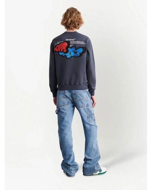 Off-White c/o Virgil Abloh Blue Logo-Print Crew Neck Sweatshirt for men