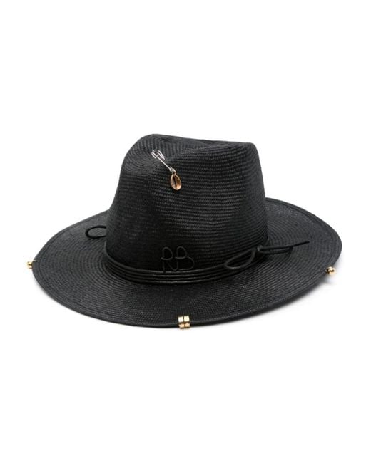 Ruslan Baginskiy Black Piercing Canotier Straw Hat
