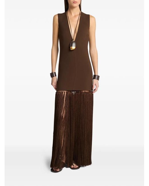 Michael Kors Brown V-Neck Tassel Maxi Dress