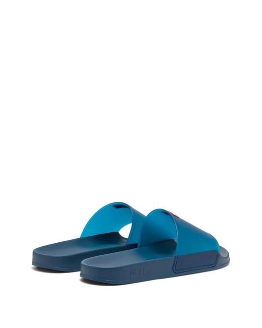 DIESEL Blue Sa-Swim Logo-Patch Slides for men