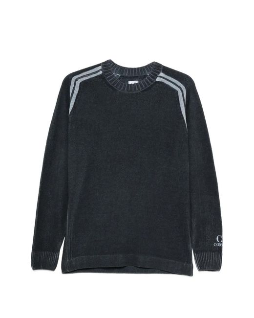 C P Company Black Cotton Chenille Double Dyed Crewneck Sweater for men