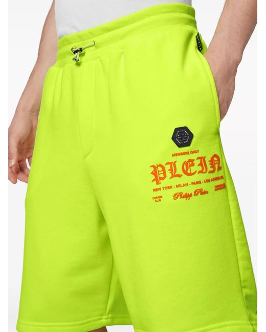Philipp Plein Green Logo-Embossed Track Shorts for men