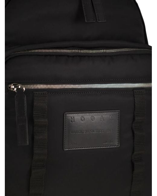 Hogan Black Logo-Patch Backpack for men