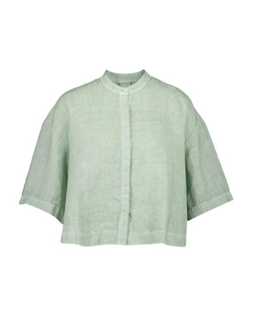 Camicia A Maniche Corte di 120% Lino in Green