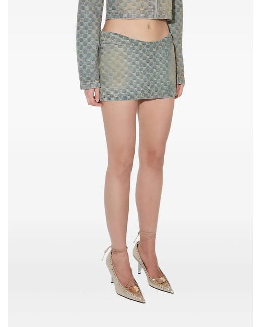 M I S B H V Blue Monogram-Pattern Mini Skirt