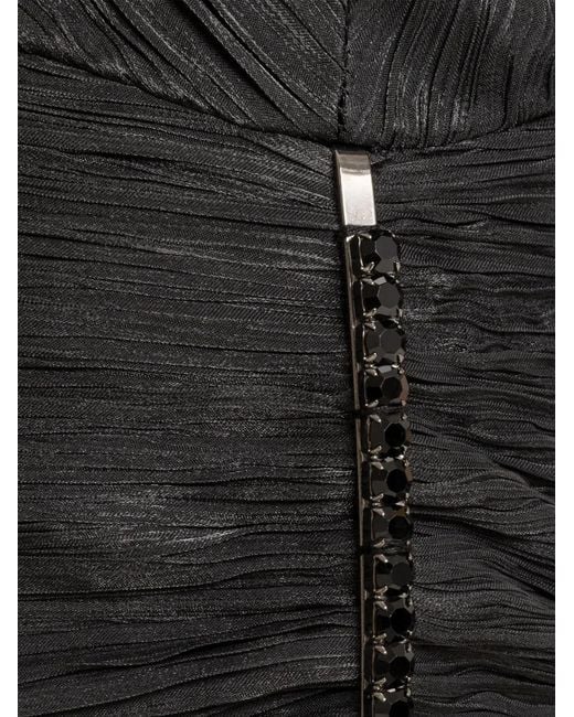 Nissa Black One-Shoulder Plissé-Effect Maxi Dress