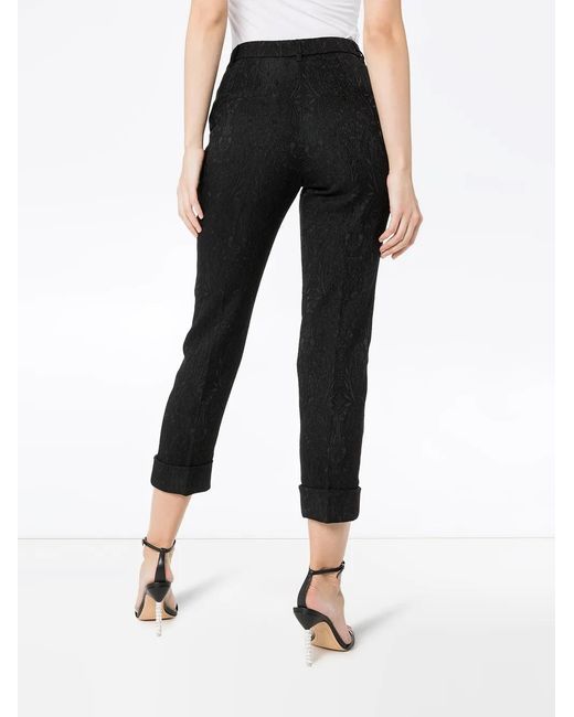 Dolce & Gabbana Black Cropped Floral Brocade Trousers
