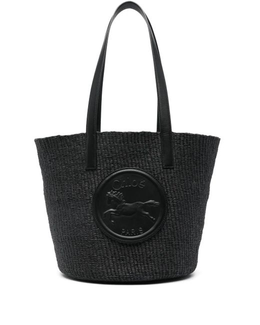 Chloé Black Logo-Patch Tote Bag
