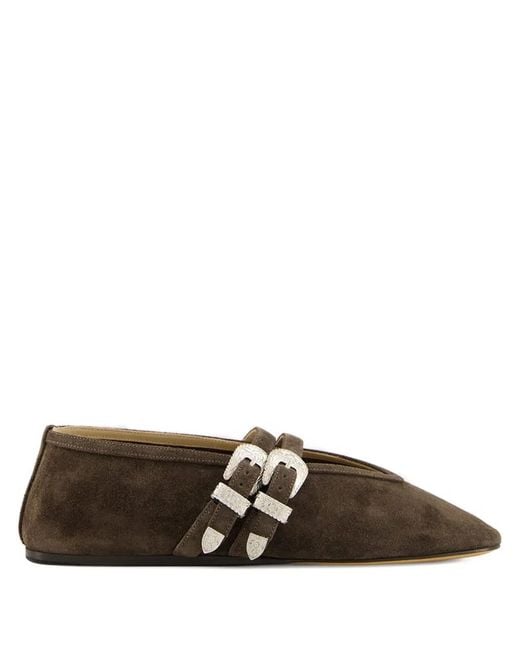 Le Monde Beryl Brown Double-Buckle Suede Ballet Flats