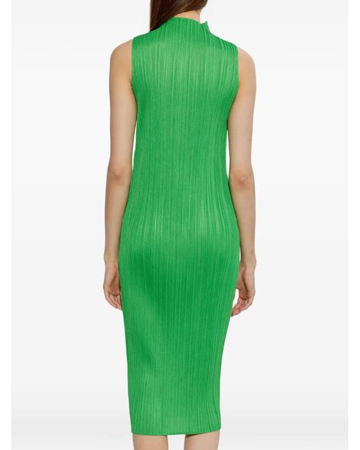 Pleats Please Issey Miyake Green April Pleated Midi Dress