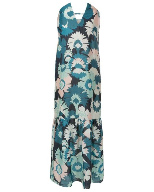 Adriana Degreas Floral-print Strapless Dress in het Blue