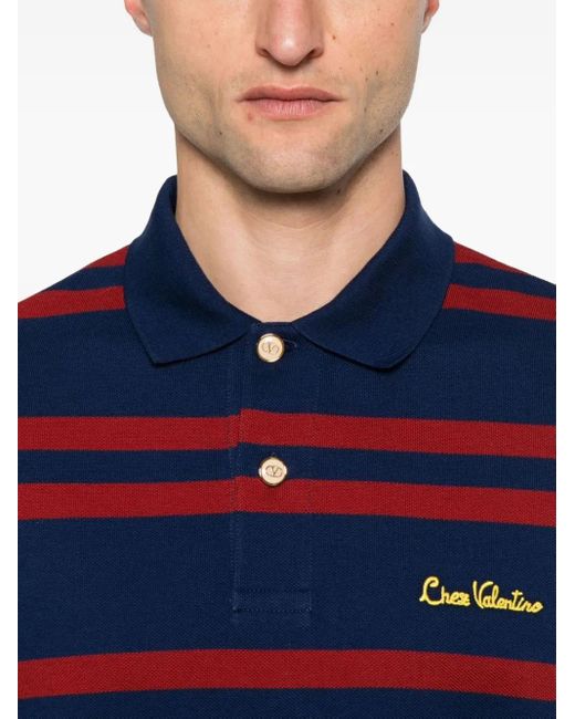 Valentino Garavani Blue Chez Embroidery Striped Polo Shirt for men