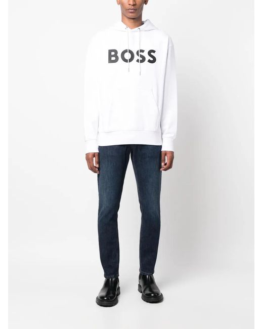 Boss White Logo Patch Hoodie for men