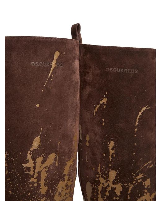 DSquared² Brown 120Mm Painterly-Print Leather Boots