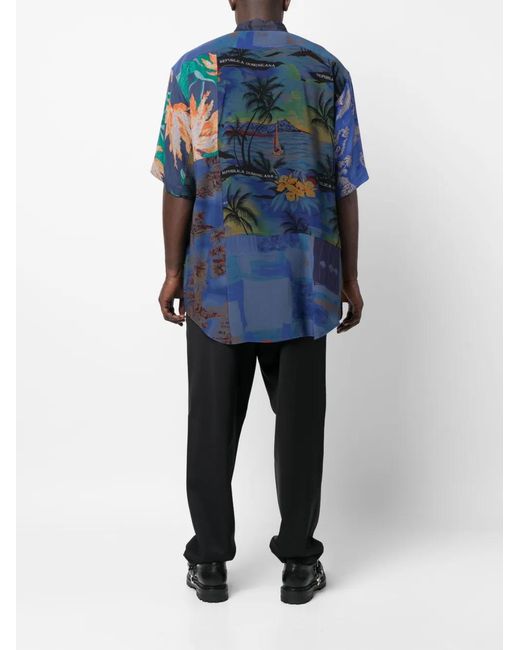 Magliano Blue All-Over Graphic-Print Patchwork Shirt for men