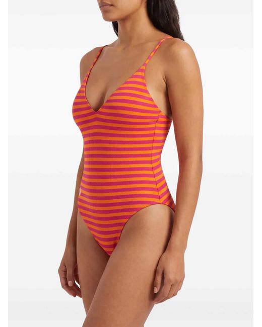 Polo Ralph Lauren Orange Cable-Knit Striped-Pattern Swimsuit