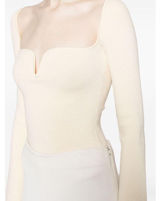 Galvan White Gaia Long-sleeve Ribbed-knit Bodysuit