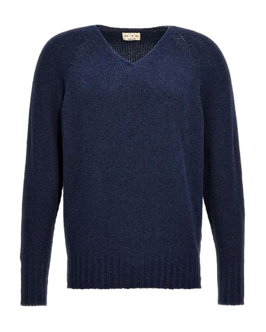 Ma'ry'ya Blue V-Neck Cotton Sweater for men