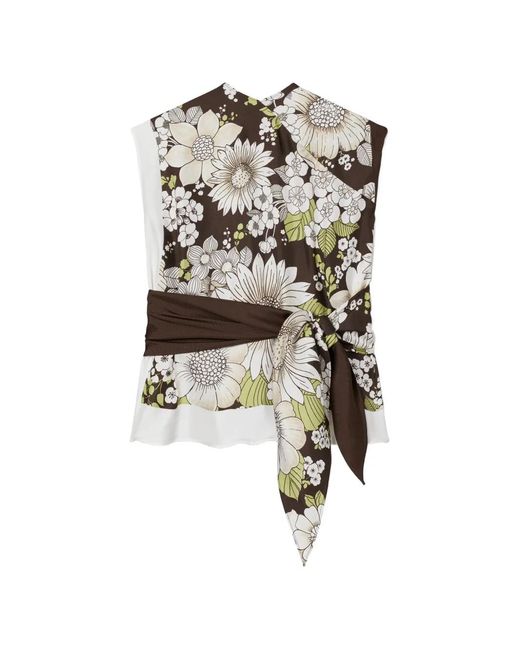 Tory Burch White Printed Silk Top