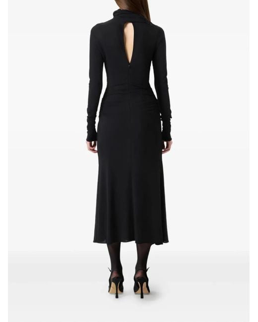 Blumarine Black High-Neck Draped Midi Dress