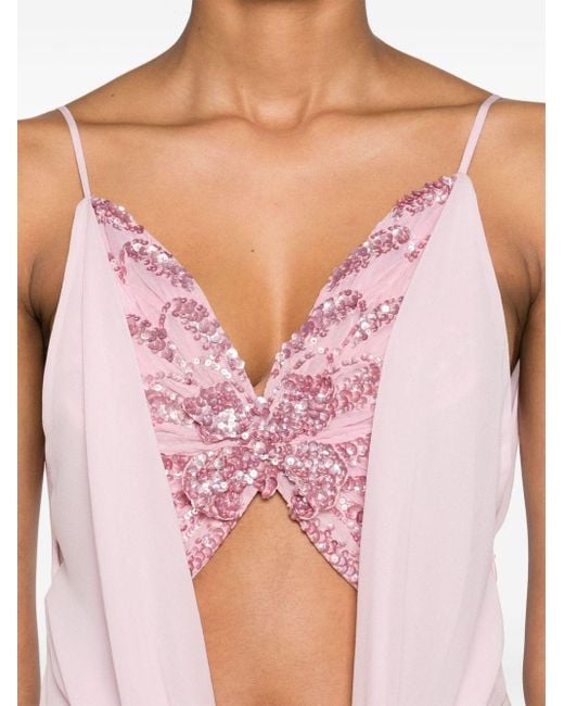 Blumarine Pink Butterfly-appliqué Silk Gown