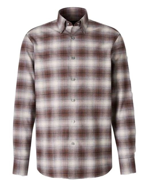 Brioni Brown Check-Pattern Cotton Shirt for men