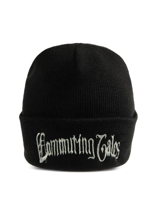 Carhartt Black Ribbed Logo-Patch Beanie for men