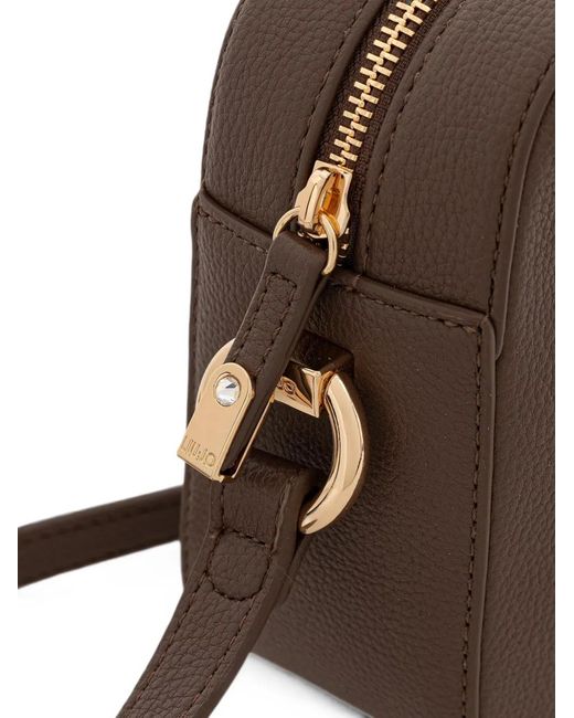 Liu Jo Brown Logo-Plaque Pebbled-Effect Shoulder Bag