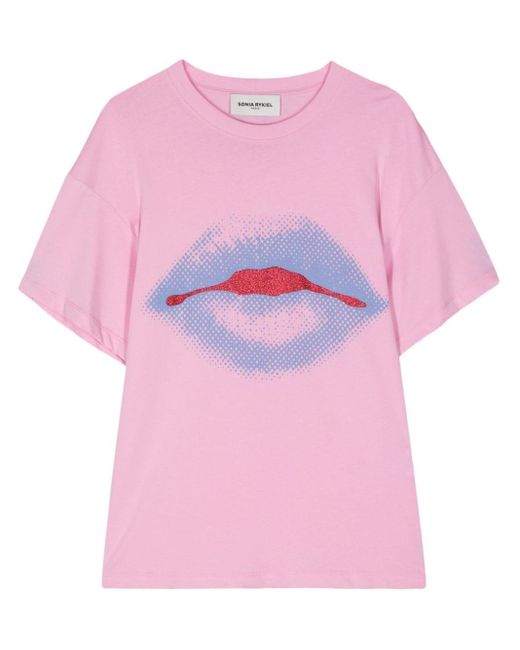 Sonia Rykiel Pink Lips-print Cotton T-shirt