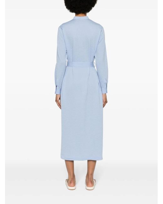 Harris Wharf London Blue Seersucker Belted Midi Dress