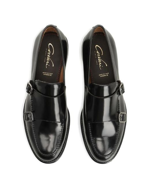 Corvari Black Double-Strap Leather Monk Shoes for men