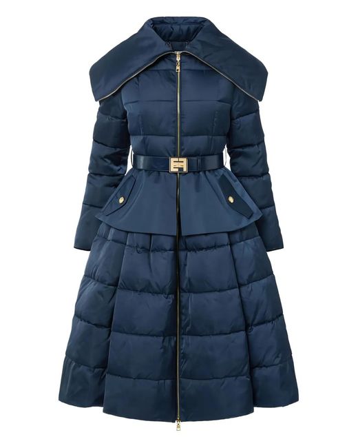 Elisabetta Franchi Blue Padded Circle-Skirt Down Coat