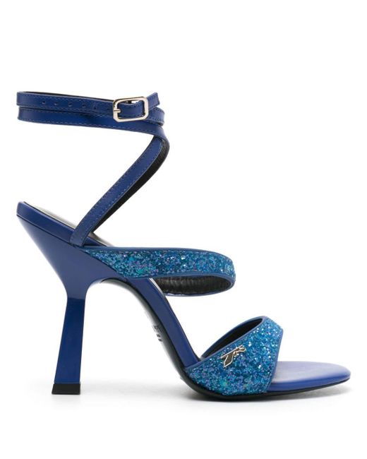 Patrizia Pepe Blue 100mm Glittered Leather Sandals