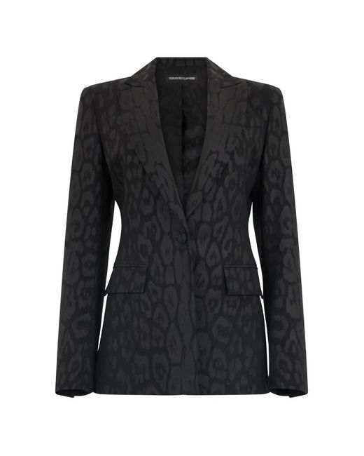 Roberto Cavalli Black Animal-Print Single-Breasted Jacket