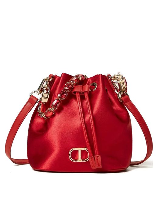 Twinset Red Jewel-Embellished Satin Mini Bag