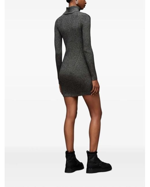 AllSaints Gray Ribbed Turtleneck Mini Dress