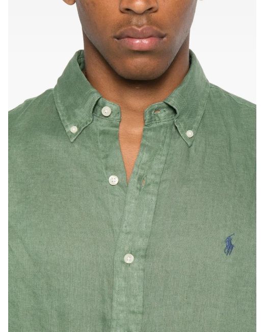 Polo Ralph Lauren Green Long-Sleeve Linen Shirt for men