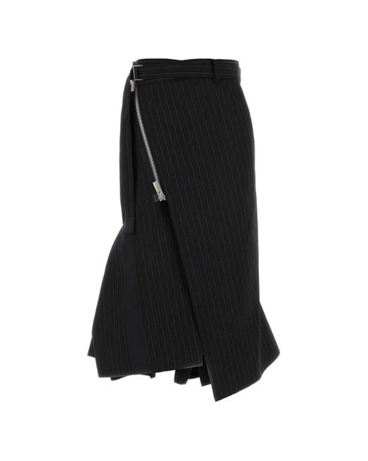 Sacai Black Embroidered Midi Skirt