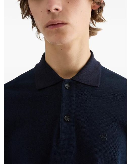 Jil Sander Blue Monogram-Embroidered Polo Shirt for men