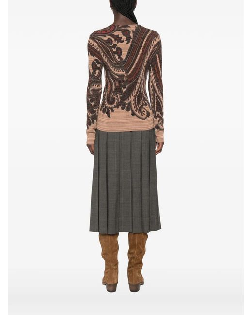 Etro Brown Paisley-Print V-Neck Sweater