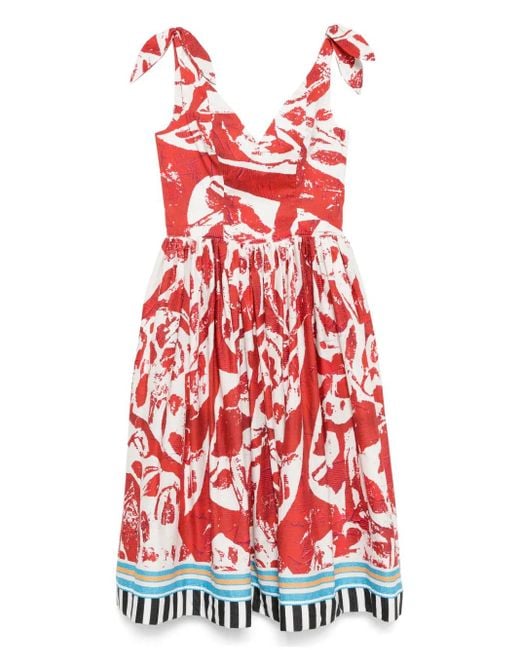 Stella Jean Red Printed Midi Dress
