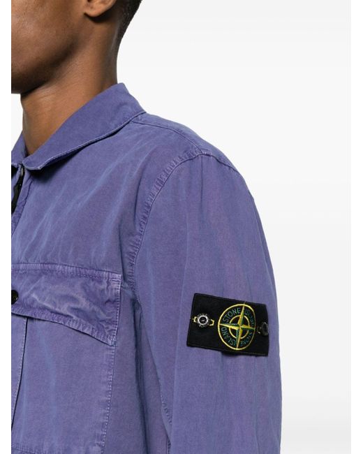 Stone Island Blue Compass Badge Zip-up Overshirt for men