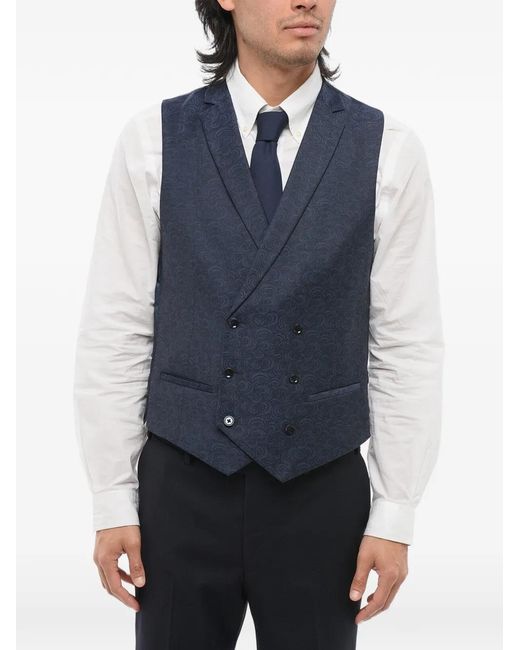Corneliani Blue Double-Breasted Patterned Waistcoat for men