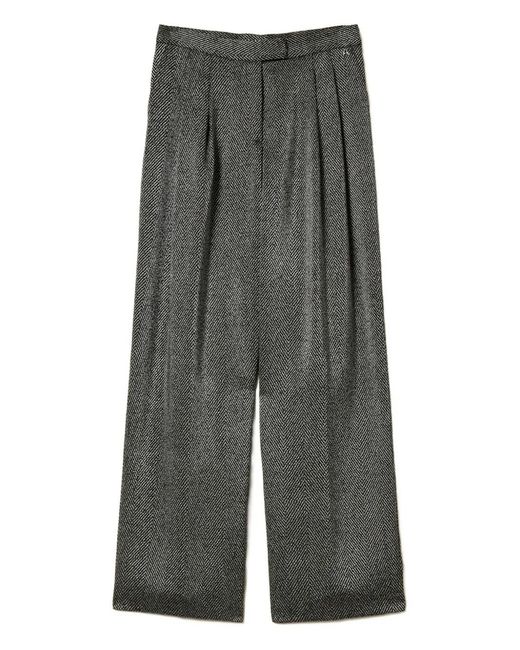 Twinset Gray Herringbone-Pattern Palazzo Pants