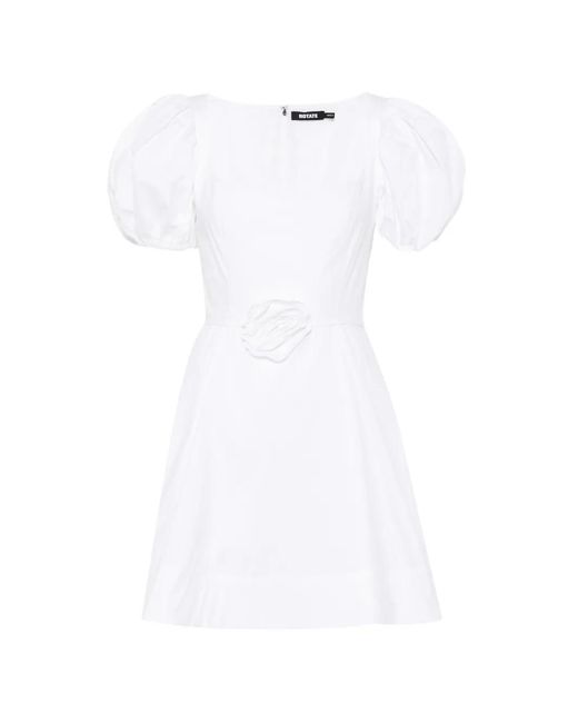 ROTATE BIRGER CHRISTENSEN White Puff-Sleeve Floral-Appliqué Mini Dress