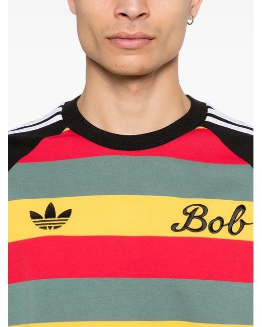 Adidas Gray Bob Marley Originals Striped T-Shirt for men