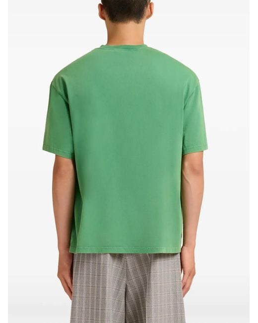 Marni Green Cotton T-Shirt With Logo Patches for men