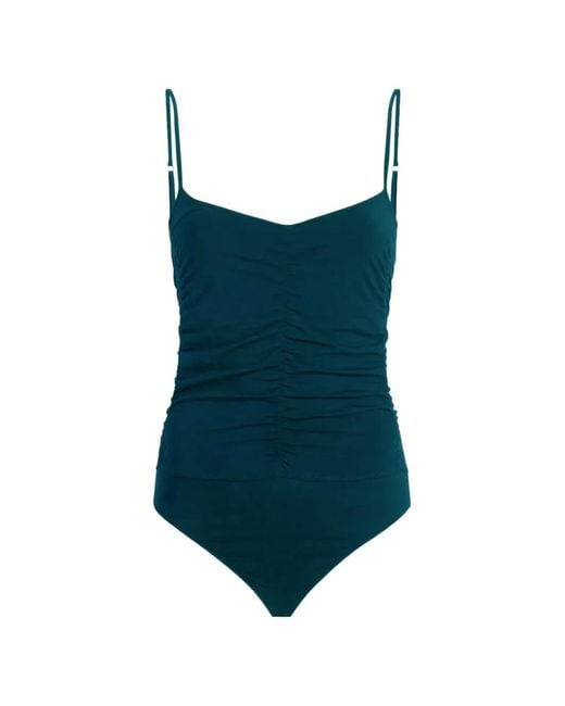Another Tomorrow Blue Shirred Sleeveless Bodysuit